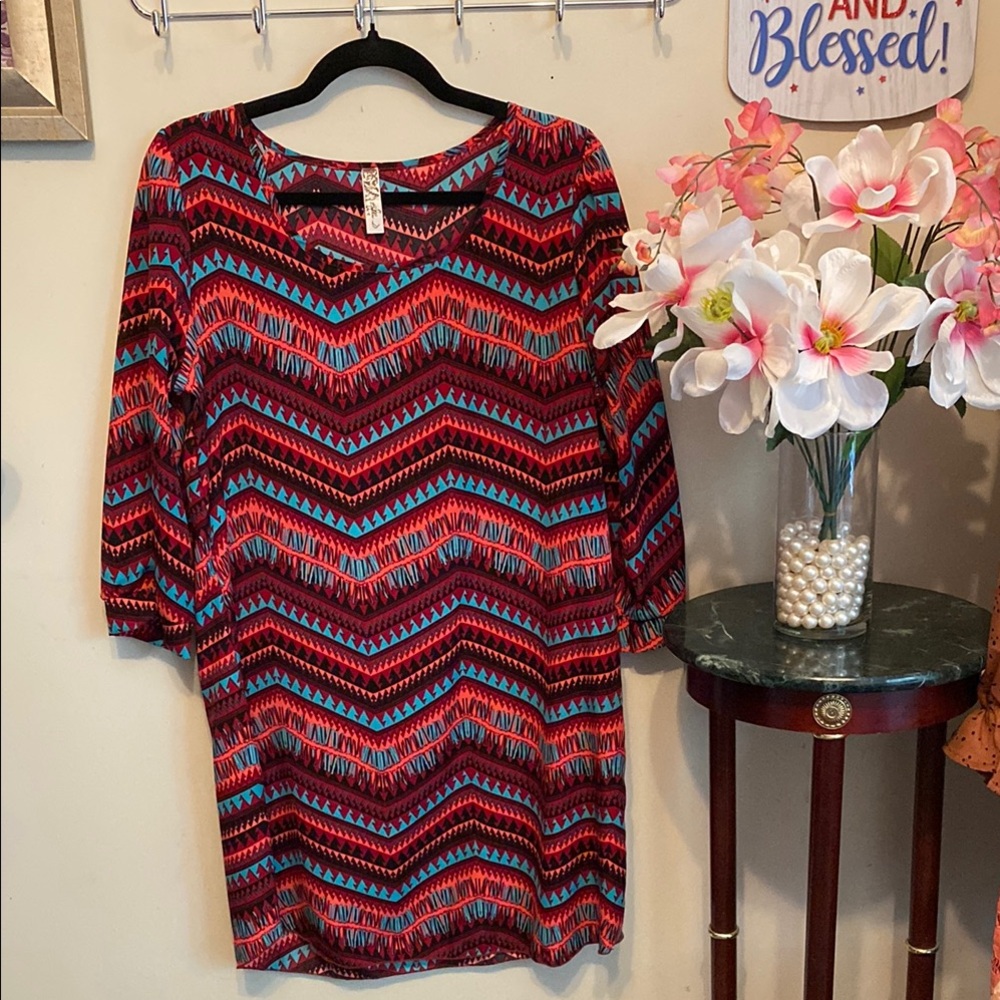 Bella D Vibrant Zigzag Pattern Dress Sz Large